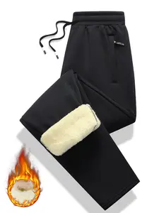 Men's Casual Fleece Lined Pant, Winter Drawstring Warm Pant, with Pockets Comfort Fit Menswear Socks Outfit Trouser Beige Black