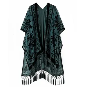New national style temperament elegant velvet cheongse robe shawl with long tuss scarf to keep warm air conditioning shawl