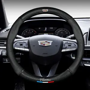 37.5cm Car Steering Wheel Cover, Carbon Fiber Leather, Anti-Slip, Fashionable, for Cadillac Ats, Bls, Ct4, Ct5, Sts, XLR, Xt4, Xt6, Xts, Escalade, Deville, Dts