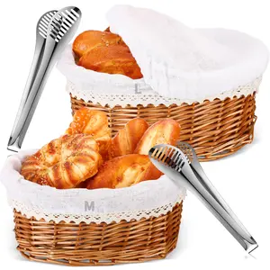 Bread Basket Set - 2 Sets of 11" & 12" Baskets with Cloth Lid, Removable Liner Cover for Serving, Ideal for Picnic and Pastries Bakeware