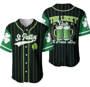 St. Patrick’s Day Baseball Jersey, All-Over Print Green Jersey, Lucky Unisex Gift for Men & Her, Women, Youth and Kids