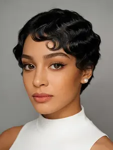Finger Wave Human Hair Wig Short Pixie Cut Wigs Human Hair Wigs Finger Ocean Wave Wig Hair for Women