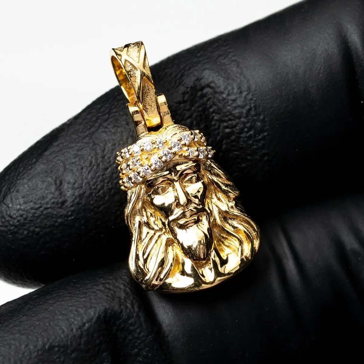 Solid 14K Yellow Gold Diamond Micro Mini Jesus Piece Pendant