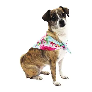 Pet Bandana in Pink Hibiscus Vine Turquoise