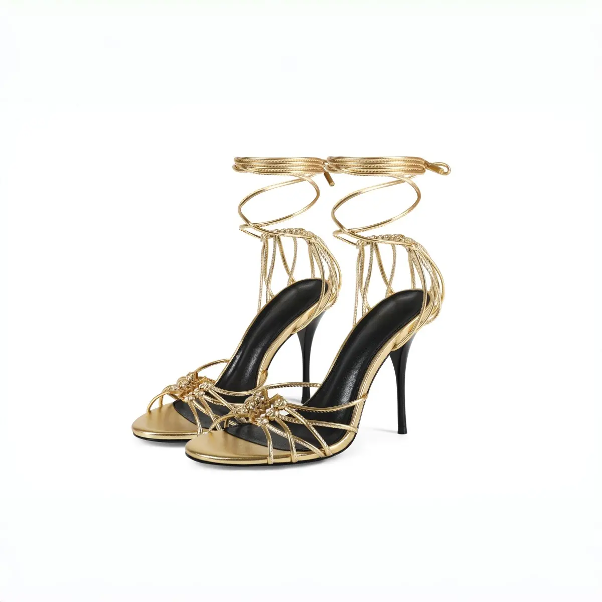 Women's PU Lace-Up Strappy Open-Toe Stiletto Heel Sandals - Braid Rhinestone Beaded Adjustable Wrap-Around Ankle Tie, Slip-Resistant Breathable Low Thong Shoes for Party Wedding, Black Soot Summer Outfit