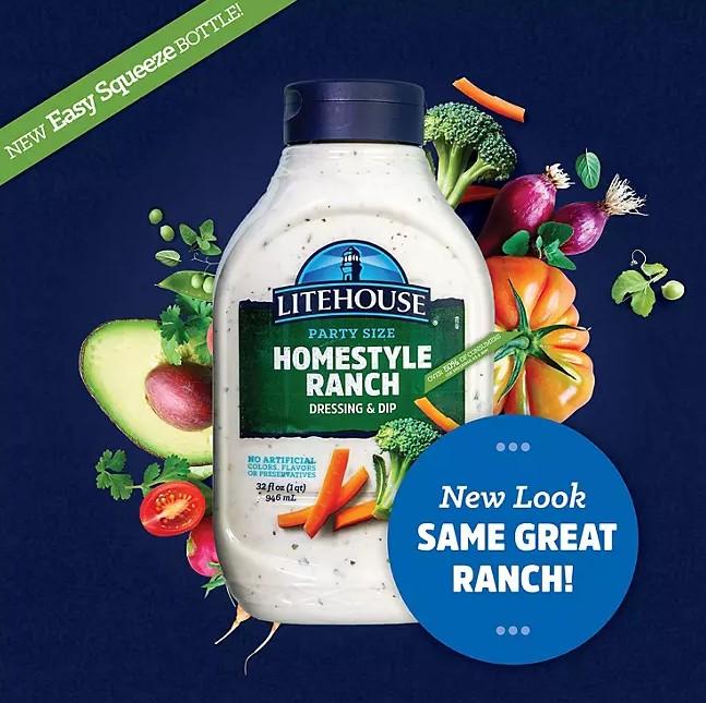 Litehouse Homestyle Ranch Dressing & Dip 32 fl oz Party Size No Artificial Colors Flavors or Preservatives