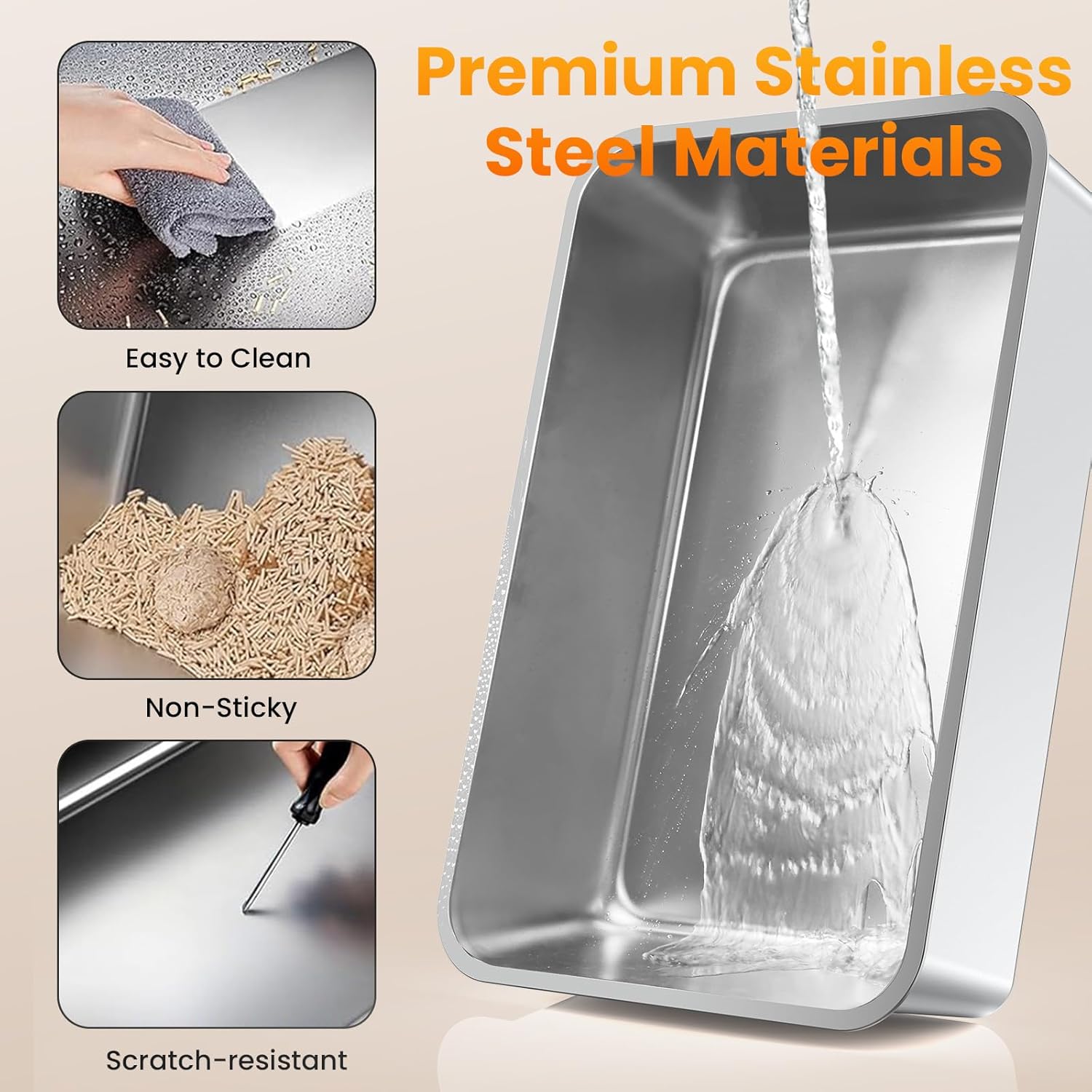 Stainless Steel Cat Litter Box with Lid, XL Large Enclosed High Sided Litter Box with Removable Lid, Carbon Filters -Odor Free, Easy Cleaning, Anti-Urine Leakage for Big Cats