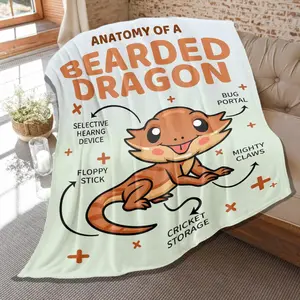 Bearded Dragon Throw Blanket,Cute Reptiles Gifts for Men Women,Anatomy of Bearded Dragon Throws,Soft Cozy Lightweight Flannel Quilts for Bedroom Bed Sofa Chair Decoraiton 120 x 90in for Family