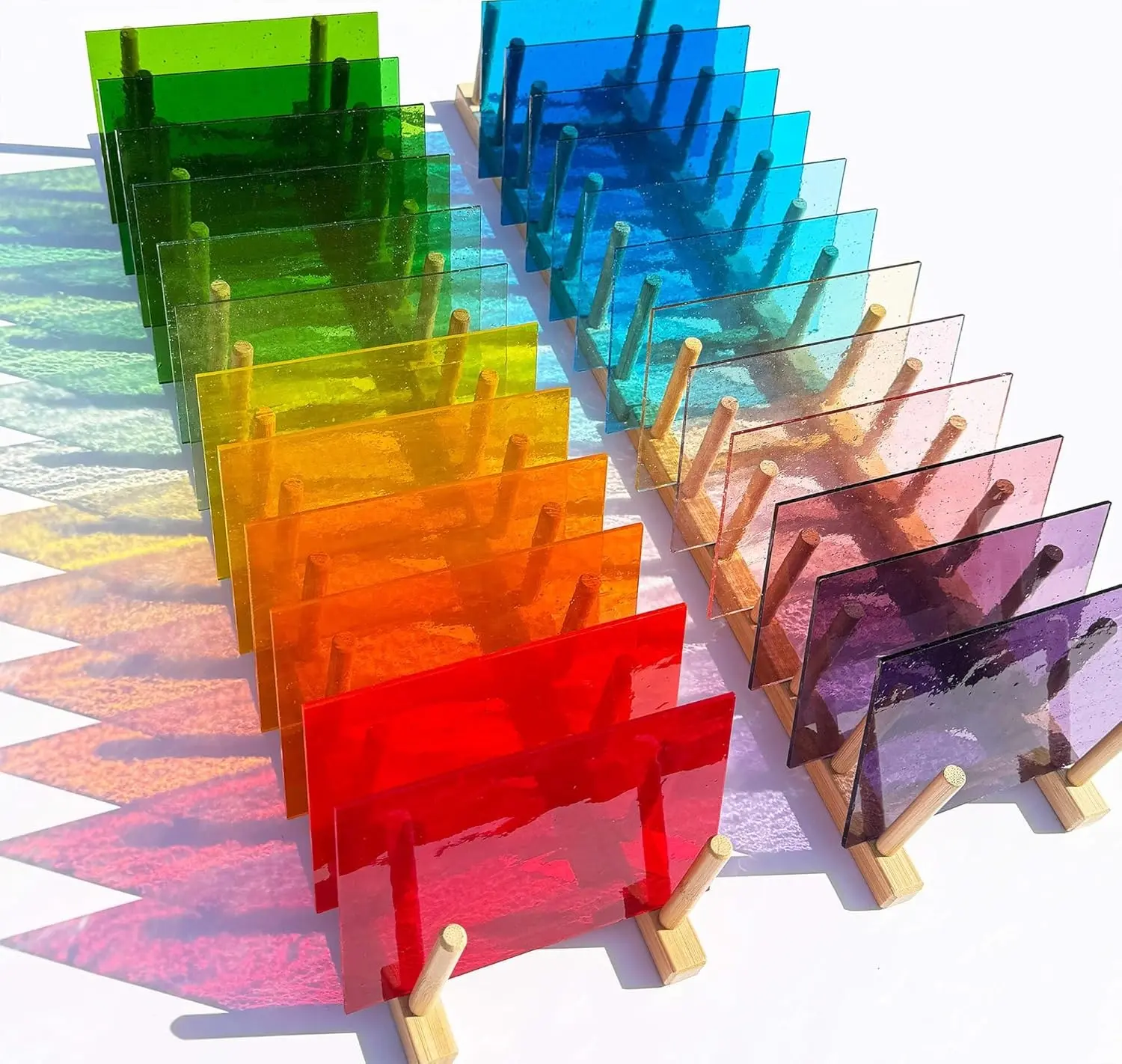 24 Sheets Transparent Stained Glass Variety Pack – Vibrant Rainbow Mix 6 x 4 Inch Smooth Art Glass for Suncatchers, Mosaics & DIY Crafts