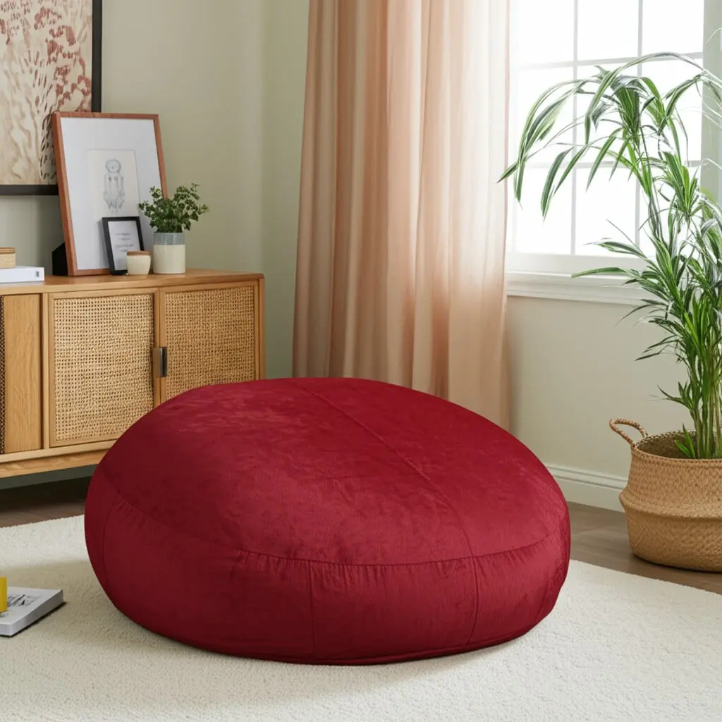 HomeRoots 546902 72-in Cinnabar Microsuede 1 Bean Bag Chair - Reading, Convertible Sleeper, Casual, Indoor Bean Bags with Covers & Refills, Cushioned Bean Bags, Covers & Refills, 20-Inch H X 72-Inch W X 72-Inch D