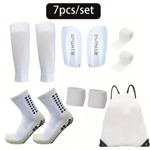 7-Piece Soccer Sports Gear Set with Football Accessories, Silicone Grip Socks, Shin Guards, Protective Gear, Drawstring Backpack, Perfect Christmas Gift for Soccer Enthusiasts