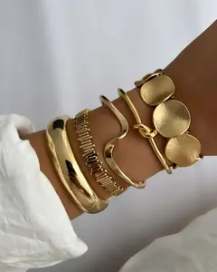 17KM  Gold Bangle Bracelets for Women, Dainty Knot 14K Gold Plated Multi Layer Bangle Cuffs, Personalized Boho Chunky Bracelets for Women Jewelrys Set Gifts