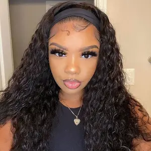 Glueless Human Hair Headband Wig Deep Wave Full Machine Made Brazilian Remy Kinky Curly Human Hair Wigs For Women No Glue Easy To Wear