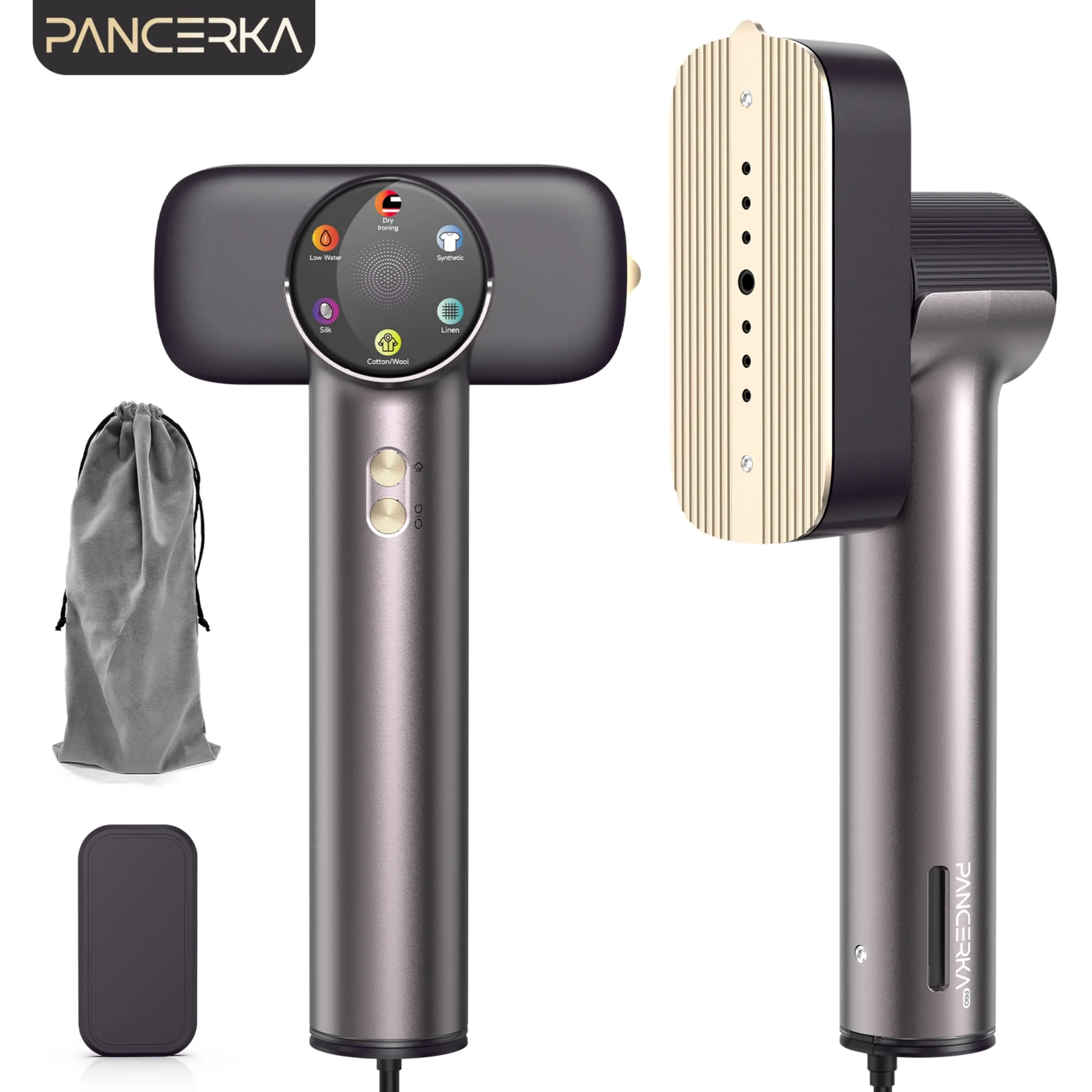 PANCERKA Garment Steamer for Clothes, 2-in-1 Travel Steamer & Iron, 15s Fast Heat-Up, 90° Swivel Head, Dual Voltage 110-240V, Portable Steamer with 5 Steam Modes & Travel Bag
