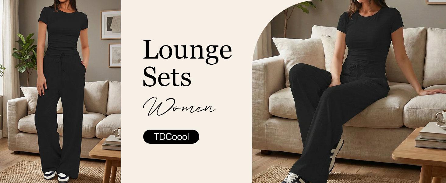 TFNOSIZE Women’s Summer Sports Set – Short-Sleeve Crewneck T-Shirt and Wide-Leg Pants Two-Piece Set, Stretch Fabric, Suitable for Yoga, Casual Wear, Daily Exercise, Fitness, Running, and Fashionable Women’s Clothing Set