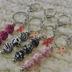 Breastie Keychains with Pink Ribbon Charms and Colorful Beads for Everyday Use