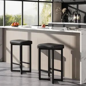Modern Bar Stools Set of 4 Counter Height Barstools For Kitchen Island Backless Bar Chairs With PU Leather Padded Cushion Matte Black Metal Frame Industrial Pub Stools Home Dining Room Furniture Espresso