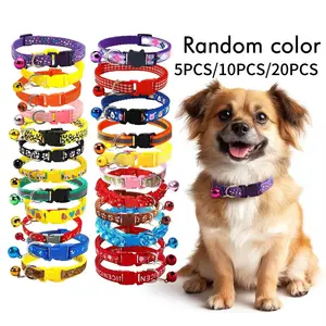 20pcs Pet Print Collars for Dogs and Cats, Random Color Surprise Pack, Adjustable Fashionable Neck Accessories with Bells for Medium Pets