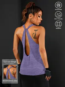 Women's Casual Backless Tight Sports Vest, Workout Tank, Athletic Tank, Breathable Comfortable Moisture-Wicking Sleeveless Base Layer Top, Sporty Round Neck Fitted Design, Breathable Running Vest