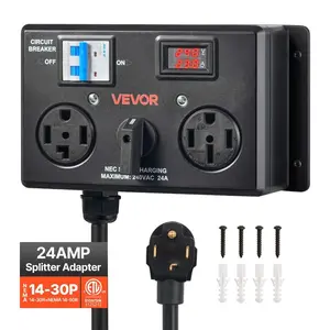 fathersdaygift VEVOR Manual EV Charging Switch, NEMA 14-30P to 14-30R 14-50R, Splitter Switch for Dryer EV, 24A Max 240V Manual Power Distribution with Circuit Breaker, Hand-Operated Selector, Plug and Play, ETL