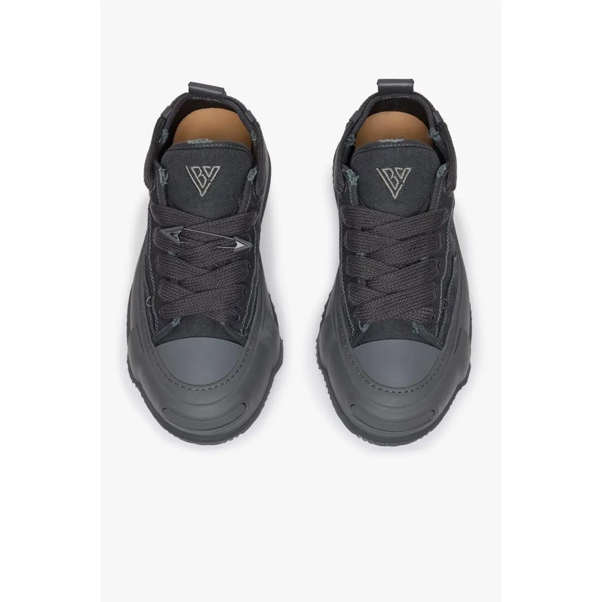 Men's Graphite Aesthetic Casual Sneaker - Vision Bright 100 Distressed Canvas Low-Top Footwear with Leather, Suede Details, Chunky Sole, Distressed Denim Textures, Rugged Leather Tongue, Flat Laces, Bold Finish Trainer, Bold Distressed Finish