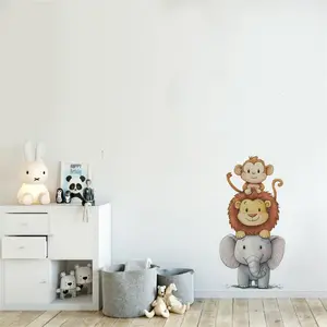 Monkey Lion Animal Wallpaper, Cartoon Bedroom Entryway Home Decor PVC Wall Sticker, Waterproof Door Frame Decal, Self-Adhesive Background Wall Sticker