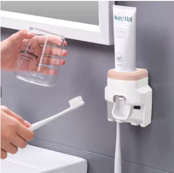 AvecMoi Automatic Toothpaste Dispenser Creative Wall Mount & Small Toothbrush Holder Squeezer for Family Shower Bathroom
