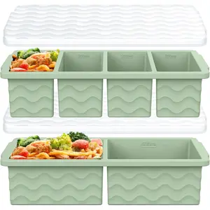 Silicone Freezer Molds for Soup with Lid, 1-Cup & 2-Cup Large Ice Cube Trays Food Storage Containers for Meal Prep, Freeze 500mL/250mL/125mL Portions – 2 Pack