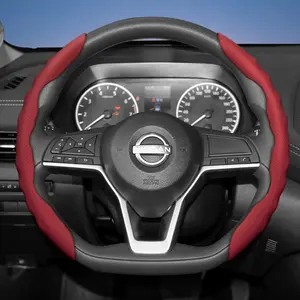 For Nissan Steering wheel cover, Car Steering Wheel Insert Accessories, breathable PU leather segmented snap-on design sporty wave pattern compatible with Rogue/X-Trail/Kicks/Qashqai/Sentra/Almera/Versa/Sunny/Altima/Navara/Frontier/Pathfinder