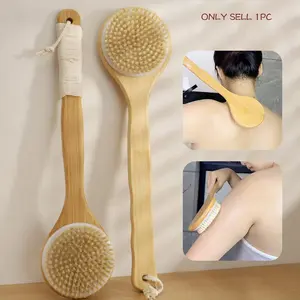 Bamboo Wood Bath Brush, Soft Bristle Body Scrubber, Long Handle Back Massage Tool, Full Body Cleaning Shower Brush, 1 Piece, Soft Bristles Exfoliating, Body Care Tool