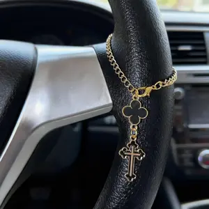 Four-Leaf Clover Steering Wheel Ornament, Car Cross Pendant Accessory, Unique Fashion Interior Decoration, Cute Bag Charm, Bracelet, Car Trinkets