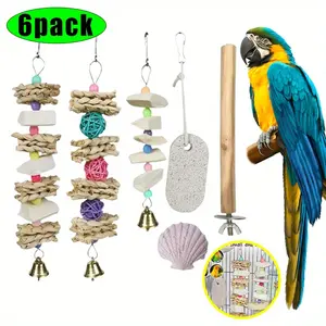 Pack Of 6 Cuttlebone Calcium Chewing Toys for Parrots - Bird Beak Trimmer, Grinding Stones, Lava with Chewable Cage for Small/Medium Parrots,Canaries - Bird Dental Health Beak