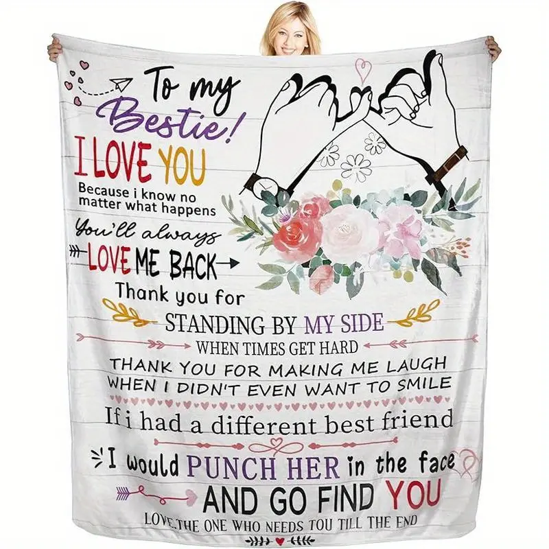 Best Friend Blanket - Cozy Micro Fleece Throw with Heartfelt Message, Soft Floral Design, Perfect Gift for Birthdays, Holidays, or Office Naps