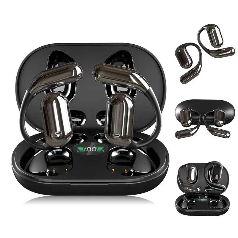 True Wireless Bluetooth Open-Ear Earbuds - Digital Audio Headphone Devices with LED Display Charging Case, Call Noise-Canceling Mic, Ergonomic Silicone Design for Travel, Fitness, True Wireless Earbuds, Wireless Earbuds