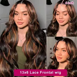 28 inches Highlight frontal 13x6, body wave human hair high density Brazilian hair Front Wig