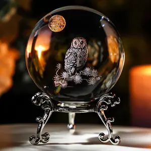 [Owl Crystal Ball Ornament] 1pc Owl Detail Crystal Ball Design Ornament - Home Decor, Room Decor Craft