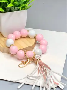 Pink Acrylic Beaded Wristlet Keychain