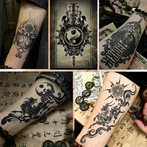 10-Pack of Daoist-Style Qilin Herb Juice Tattoo Stickers: High-Quality, Bold, Arm-Sized, Realistic, Washable, Semi-Permanent Tattoos