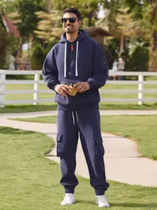 Men Women Winter Outdoor Casual Sport Hoodie Fleece Set, Long Pants Two Piece, Polyester Fabric, Large Pocket Zip Design, Warm Fleece, Casual Workout Loungewear