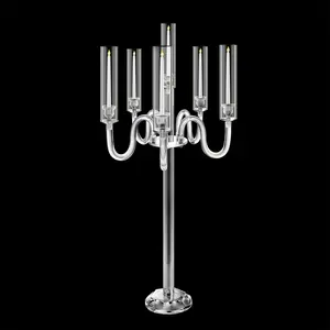 Acrylic Candelabra Centerpiece 37.4"H 6-Arm Tapered LED Crystal Clear Candle Holder for Wedding Party Event Reception Decor