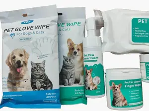 Pet Cleaning Kit (Wet Wipes + Brushing Gloves + Eye Round Wipes + Foot Cleaner + Cleaning Gloves 6 thin)