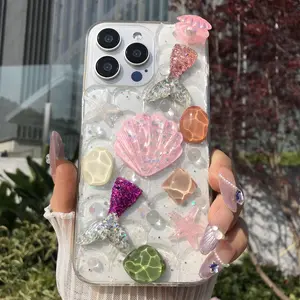 Mermaid Themed Phone Case, Cute Starfish & Shell Decor Phone Protective Cover, Phone Accessories Compatible with iPhone 16 15 14 13 12 11 Pro Max