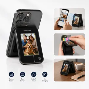 NFC Display Magnetic Wallet Stand for MagSafe, Custom Photo E-Ink Phone Card Holder with App Control, Slim Smart Card Pack Kickstand, Card Storage Wallet for iPhone Series	
