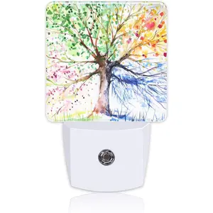 Night Light Plug into Wall Hand Painted Four Season Tree Night Light with Dusk to Dawn Sensor for Kid Girls Boys Women Men Room Decor, Hallway, Kitchen, Bathroom, Nursery, Stairs