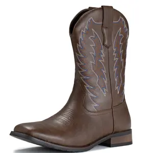 IUV Cowboy Boots For Men With Square Toe Retro Western Boots With Embroidered, Slip Resistant,Chunky Heel Ankle boots,Comfortable Shoes,Footwear Walking shoes