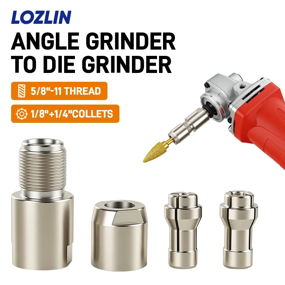 LOZLIN 3MM/6MM (1/8"/1/4") Angle Grinder to Straight Grinder Conversion Kit - Dual Collet Grinding Head for Carving/Polishing/Cutting, Compatible w/ Standard Angle Grinders Power Tools Hardware Adapter