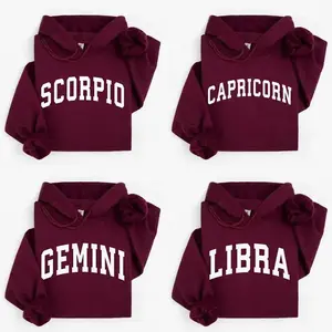 [Made in USA] Zodiac Hoodie Maroon, Cute Horoscope Astrology Graphic Pullover Hoodie, Unisex Star Sign Celestial Hoodie, Trendy Zodiac Energy Streetwear, Birthday Gift For Women Men, Astrology Lover Hoodie