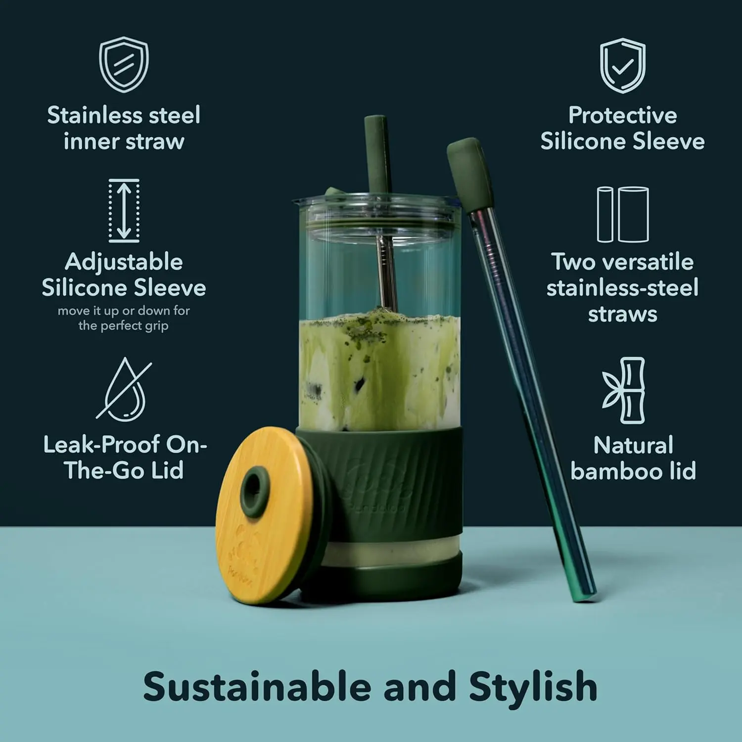 Glass Cups With Lids and Straws -20 Fl Oz- Perfect Size Iced Coffee Cup -  Smoothie Cup