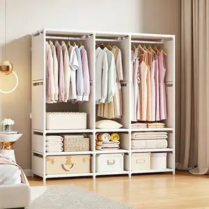 Tool-Free Assembly Folding Wardrobe, Thickened Steel Pipe Reinforcement, Multi-Layer Large Capacity, Dust-Proof Cover, Small Space Bedroom Rental Essential, Wardrobe Closet Organizer