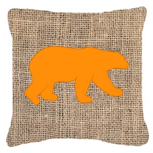 Carolines Treasures  Bear Burlap and Orange Indoor & Outdoor Decorative Fabric Pillow - 18 x 18 in.